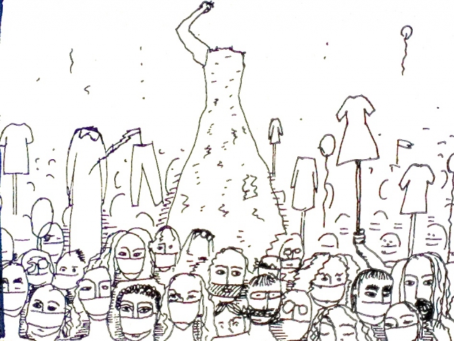Gluklya, 'Debates on Devision: When the Private Becomes Public', 2014, drawing of a silent procession along Nevskiy Prospect, St Petersurg. © Gluklya (Natalia Pershina-Yakimanskaya)