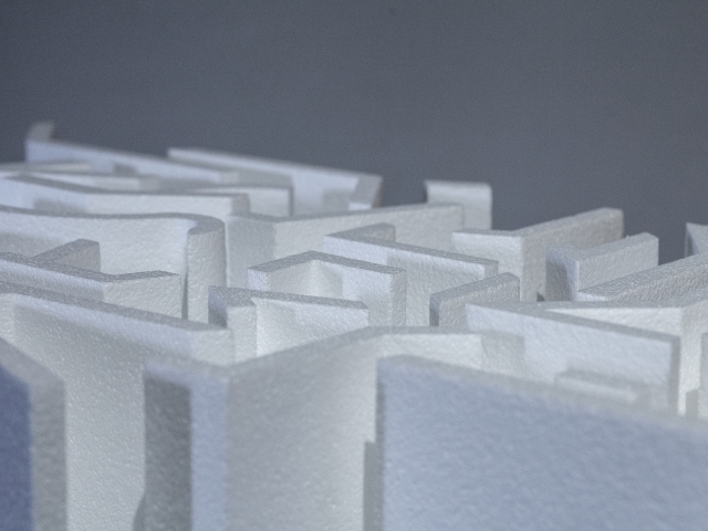 Ola Hassanain. "Gathering Space", 2019. Digital print on PVC board, foam polystyrene sculpture. Detail.