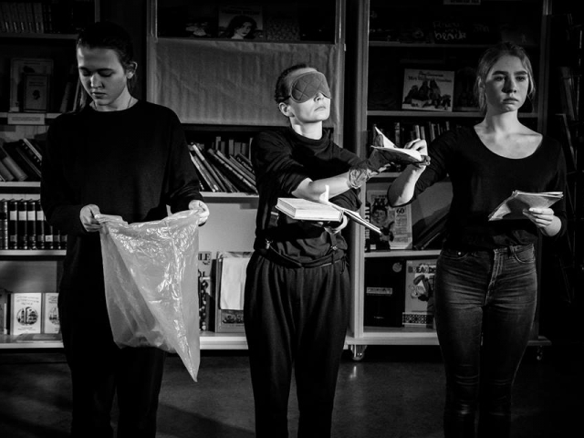 'Farenheit 451' performance directed by Theatr Livsmedlet (Ishmael Falke and Sandrina Lindgrend) in collaboration with young performers and youth club 'Art Raduga', November, 2016 